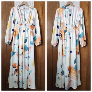 Watercolor Print Maxi Dress